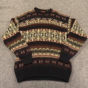 VTG Stone Haven Sweater Mens XL Blue Fair Isle Nordic Hemp Cotton Knit Grandpa